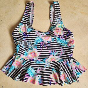 Juniors' SO Floral-Stripe Peplum Swim Bralette Top